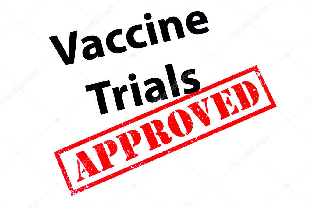 Vaccine Trials heading with a red APPROVED rubber stamp.