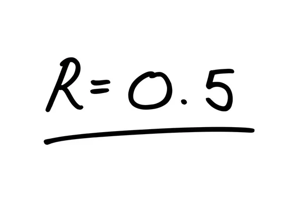 R等于0 5在白色背景上手写 R是考罗那韦的传输速率的缩写 — 图库照片