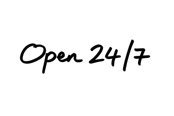 Open 24-7 handwritten on a white background.