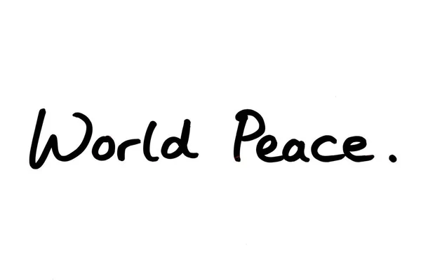 Paz Mundial Escrito Mão Sobre Fundo Branco — Fotografia de Stock