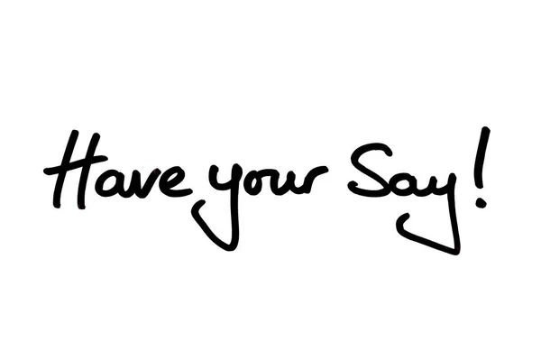 Have your Say! handwritten on a white background.
