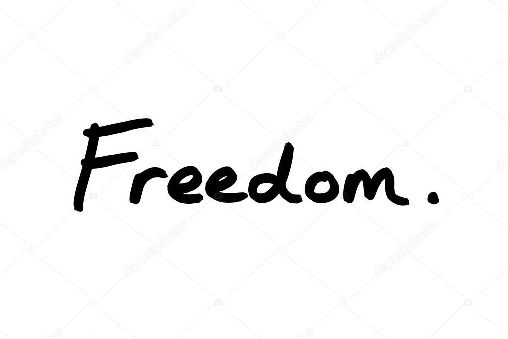 Freedom handwritten on a white background.