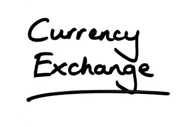 Beyaz arkaplana el yazısıyla para birimi değişimi.