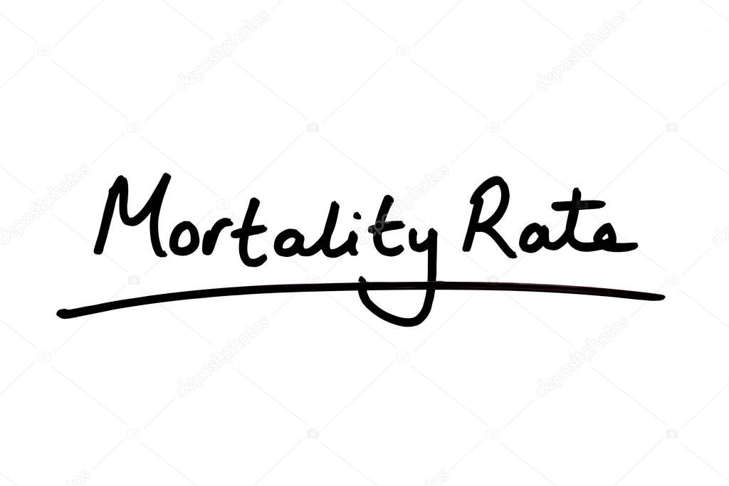 Mortality Rate handwritten on a white background.