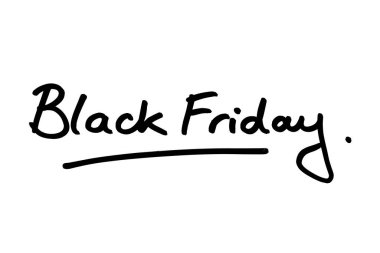 Beyaz bir arkaplanda Kara Cuma el yazısı.