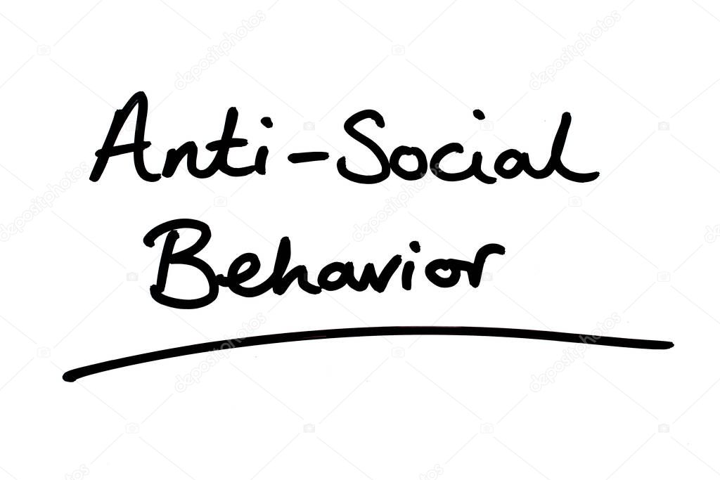 Anti-Social Behaviour handwritten on a white background.