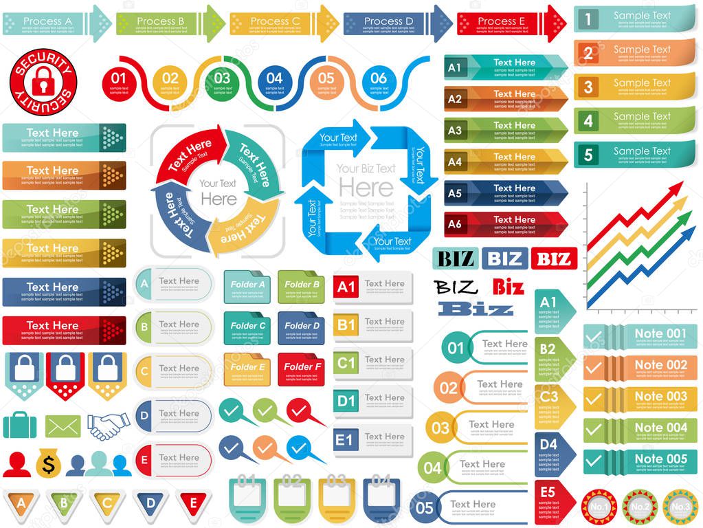 A set of various vector business-related info-graphics and indexes.
