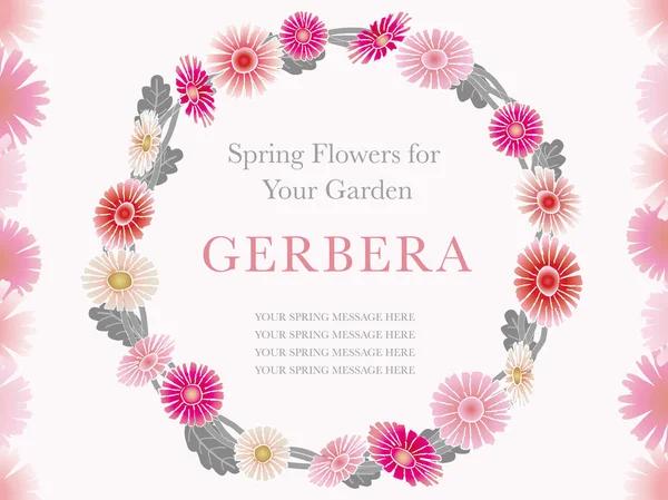 Egy vektoros illusztráció a tavaszi virágok, gerbera, rendezett, mint egy koszorú. — Stock Vector