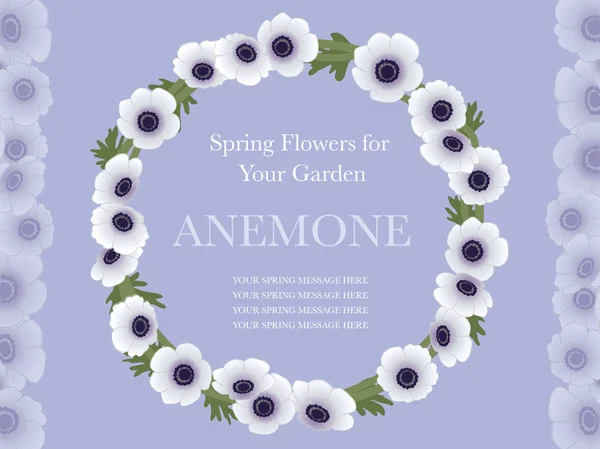 Egy vektoros illusztráció tavaszi virágok, anemone, rendezett, mint egy koszorú. — Stock Vector