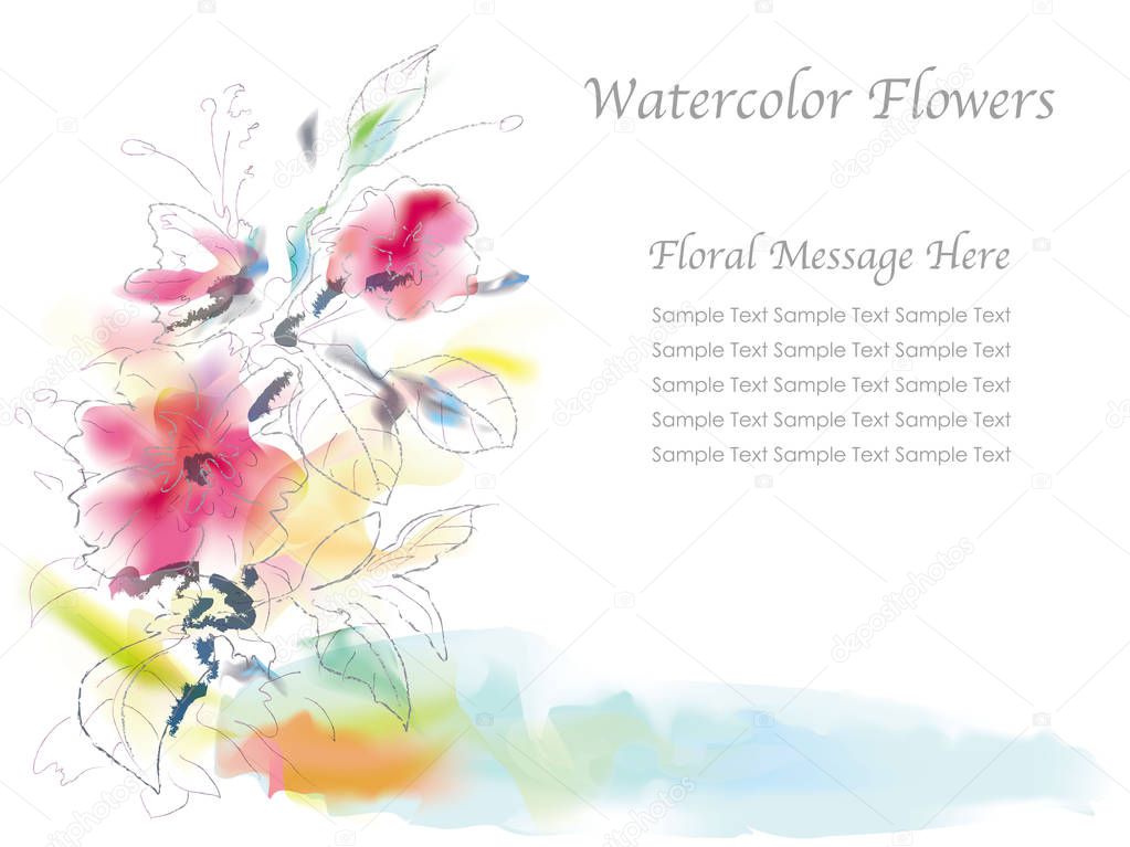 A vector illustration of assorted flowers in a spontaneous watercolor painting style.