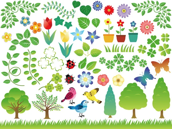 Un conjunto de diversos elementos gráficos de la temporada de primavera y verano . — Archivo Imágenes Vectoriales