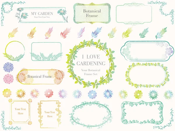 Una serie di illustrazioni vettoriali di cornici colorate e botaniche . — Vettoriale Stock