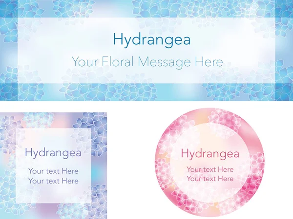 A set of three vector illustration message frames of hydrangeas.