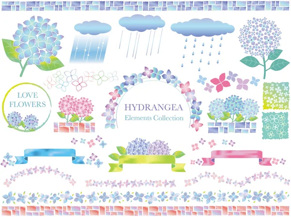 A set of various vector illustrations of hydrangeas.