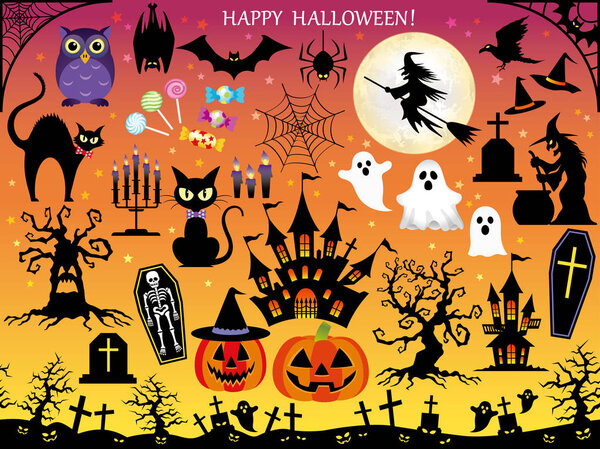 Halloween vector illustration set. 