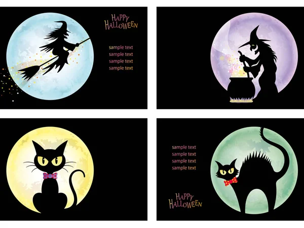 Um conjunto de quatro ilustrações vectoriais Feliz Halloween . —  Vetores de Stock