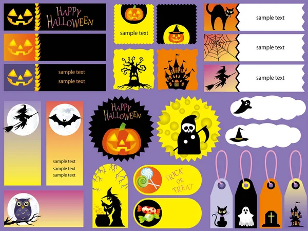 A set of various Happy Halloween vector illustrations.