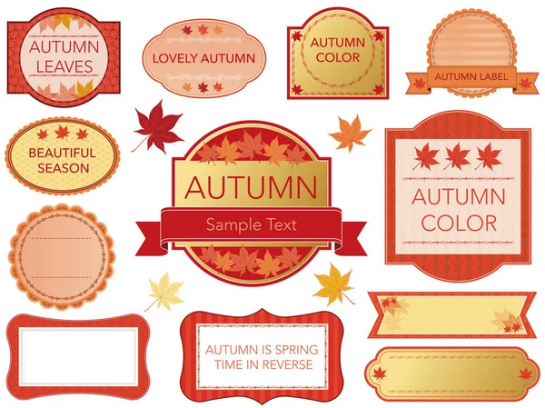 Een set van label vectorillustraties in herfst kleuren. — Stockvector