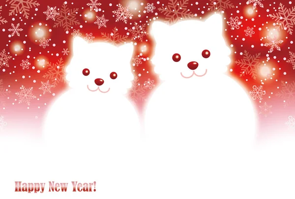 Un biglietto di un Anno nuovo con due pupazzi di neve di cane . — Vettoriale Stock