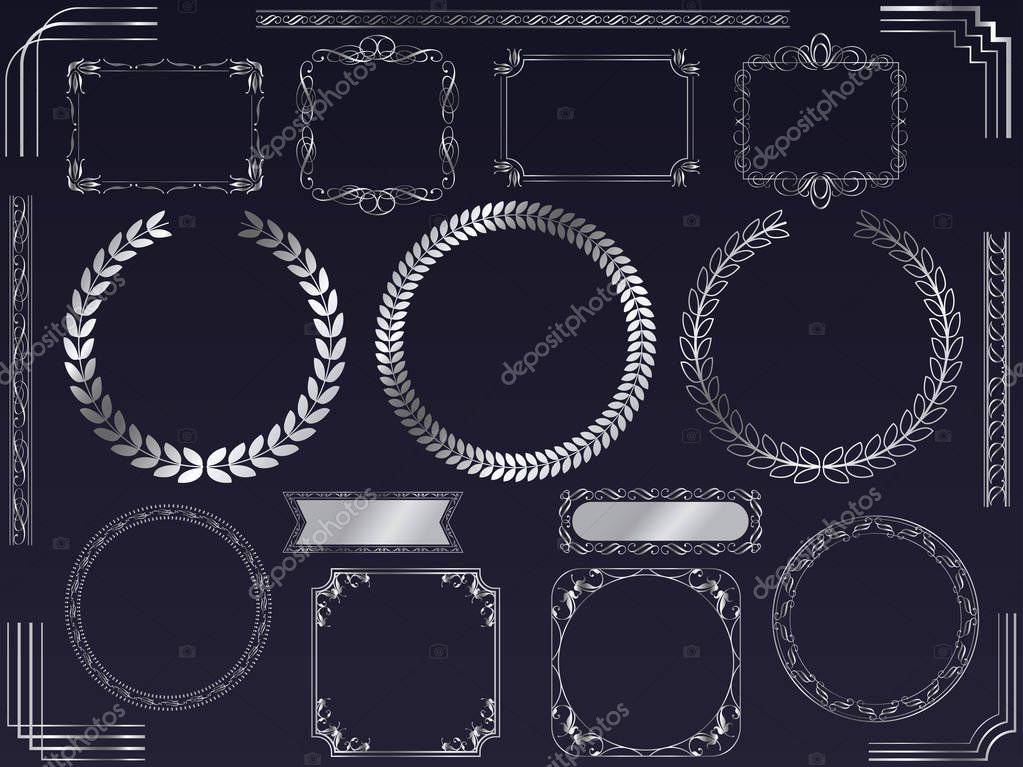 A set of various silver vector frames. (without dummy text)