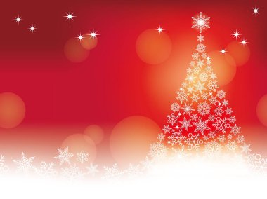 Noel ağacı ve kar taneleri sorunsuz soyut kış kırmızı arka plan.