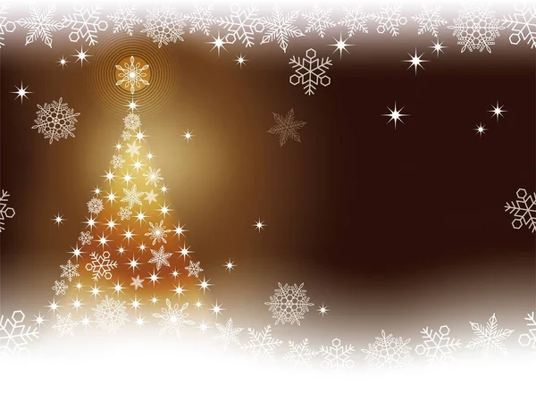 Varrat nélküli absztrakt téli arany háttér karácsonyfa és hópelyhek. — Stock Vector