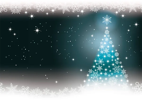 Fondo de invierno azul abstracto sin costuras con árbol de Navidad y copos de nieve . — Vector de stock