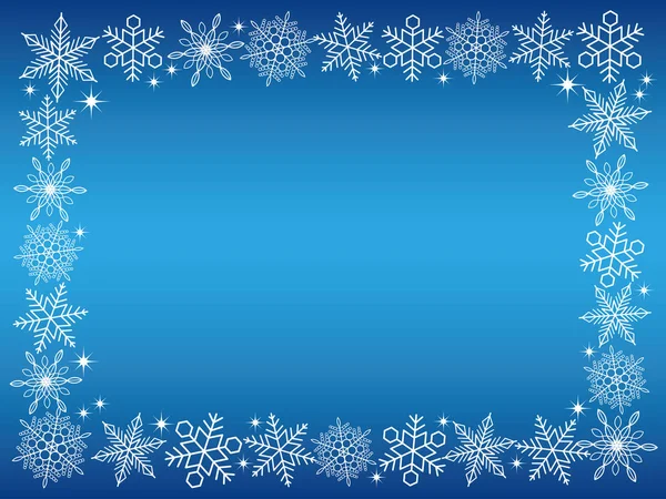 Un marco rectangular de copo de nieve con un fondo azul — Vector de stock