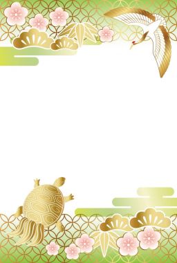 Japonya'nın geleneksel olarak hayırlı öğelerle bir yeni yıl kartı şablonu.