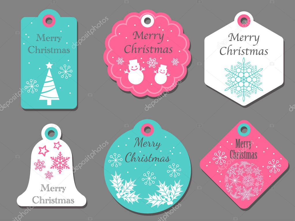 A set of assorted Christmas tags, vector illustrations.