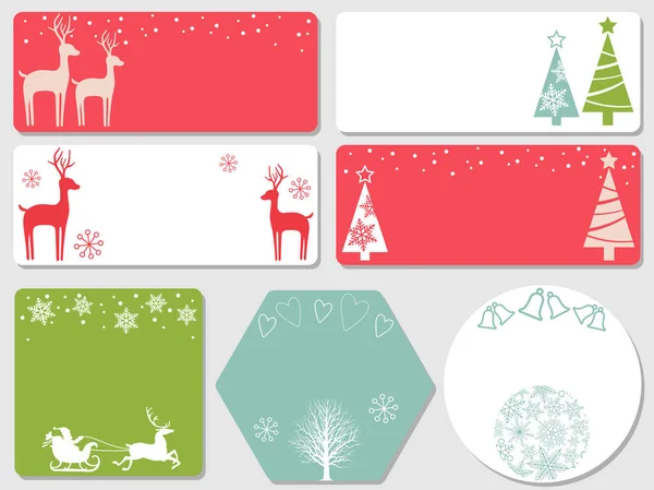 Set Assorted Christmas Index Cards Vector Illustrations Sample Text — Stock Vector