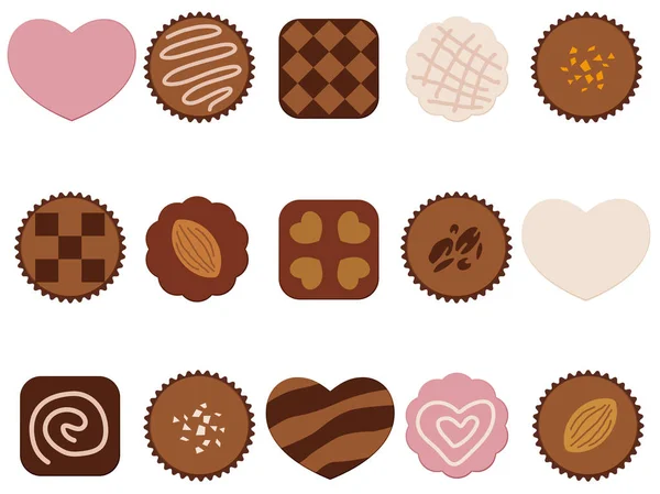 Conjunto Iconos Chocolate Surtidos Dispuestos Sobre Fondo Blanco — Vector de stock