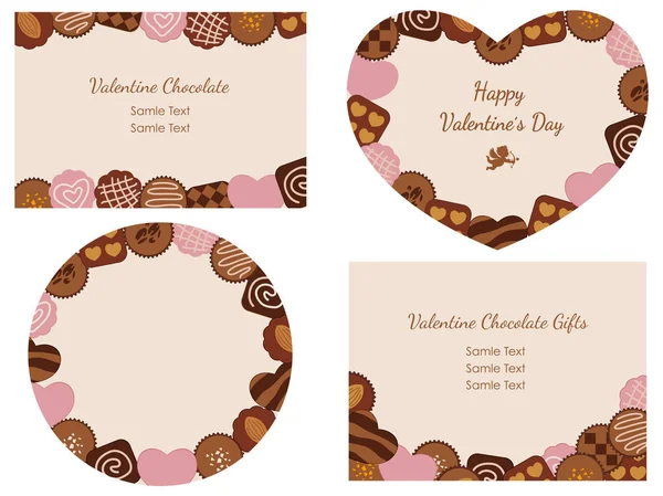 Ensemble Quatre Cartes Saint Valentin Avec Différents Chocolats Disposés Comme — Image vectorielle