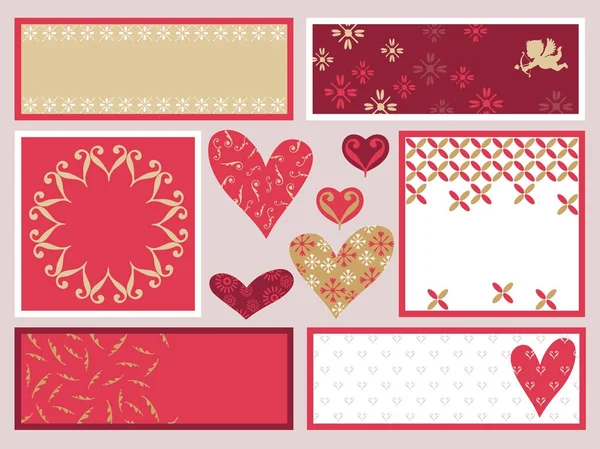 Set Assorted Valentines Day Cards Vector Illustration Sample Text — Stock Vector