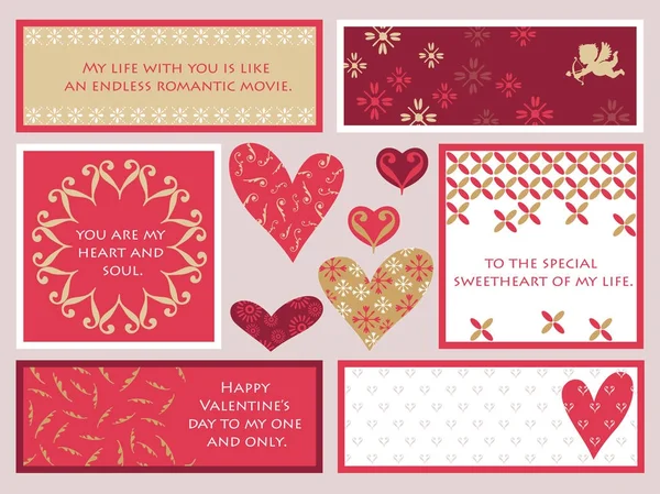 Ensemble Cartes Assorties Saint Valentin Illustration Vectorielle — Image vectorielle