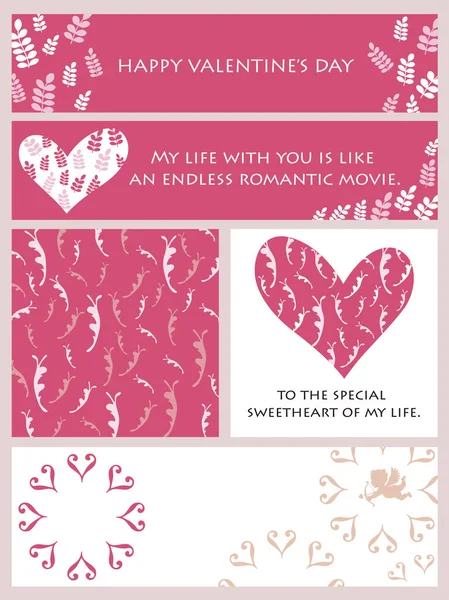 Ensemble Cartes Assorties Saint Valentin Illustration Vectorielle — Image vectorielle