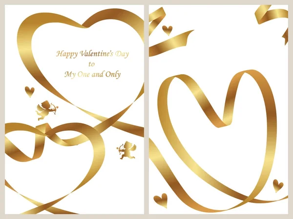 Set Due Modelli Carte San Valentino Con Nastri Oro Spazio — Vettoriale Stock