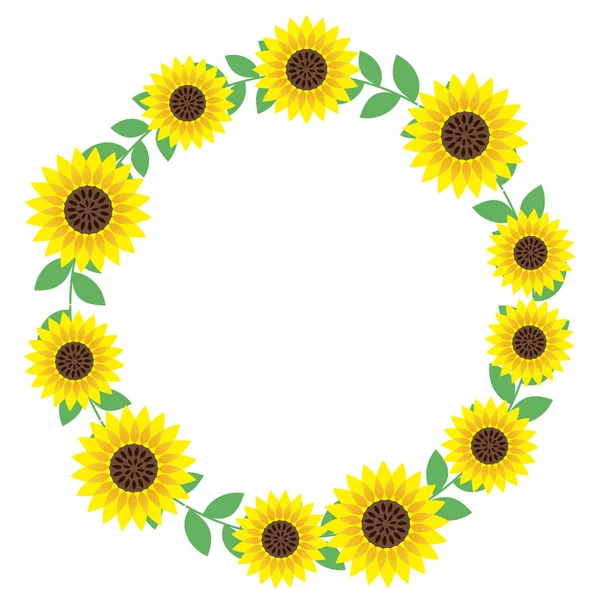 Ein Kreisförmiger Sonnenblumenrahmen Ein Kreisförmiger Sonnenblumenrahmen Mit Textfläche Vektorillustration Mit — Stockvektor