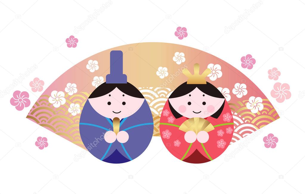 Vector illustration of two dolls for the Japanese Hinamatsuri, the Doll Festival. 