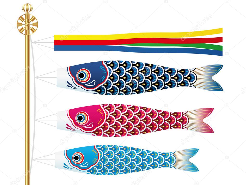 Vector illustration with carp streamers for the Japanese Kodomo No Hi, the Boys Festival. 
