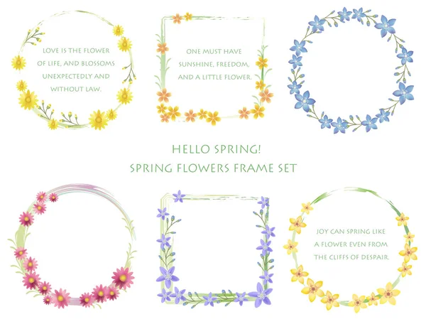 Набір Різноманітних Весняних Квіткових Рам Векторні Ілюстрації — стоковий вектор