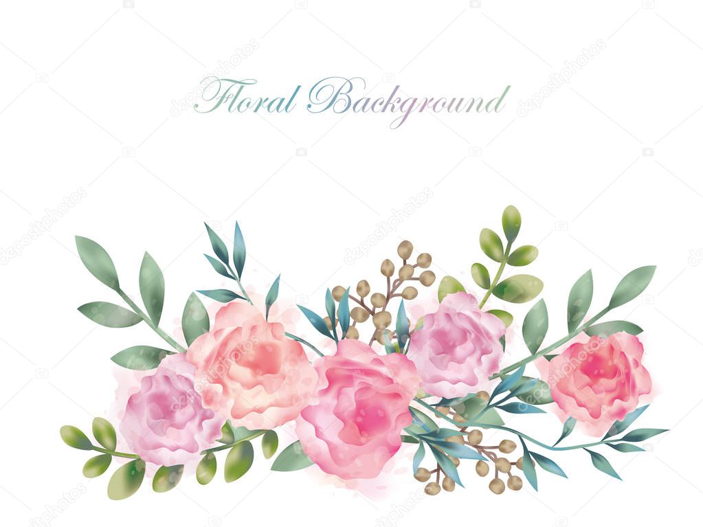 Watercolor flower background illustration with text space, vector illustration.