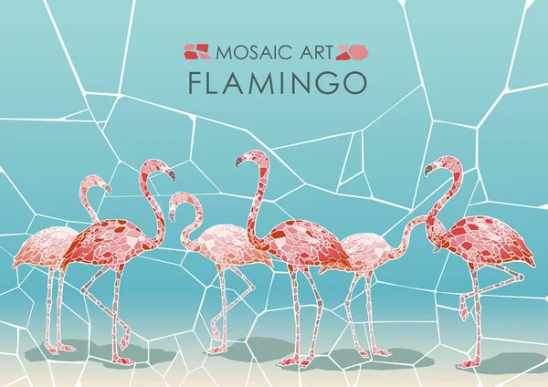 Mozaika różowe flamingi. — Wektor stockowy