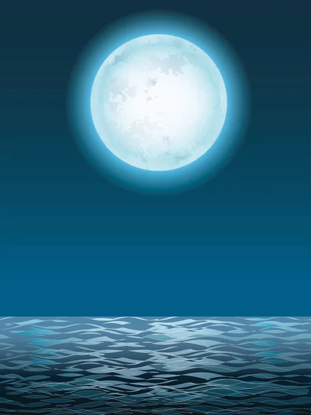 Seascape Com Lua Cheia Sua Reflexão Ilustração Vetorial — Vetor de Stock