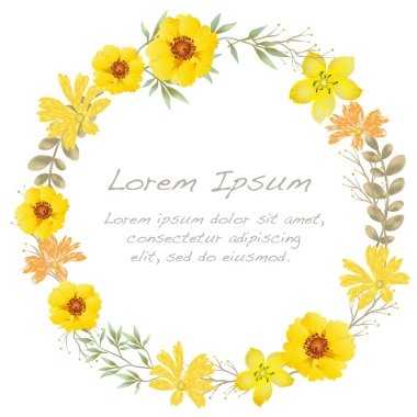 Beyaz arkaplanda izole edilmiş vektör suluboya çiçek çerçevesi. 