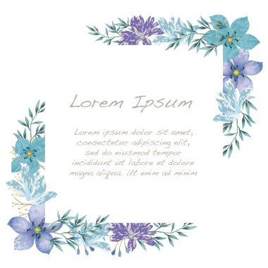 Beyaz arkaplanda izole edilmiş vektör suluboya çiçek çerçevesi. 