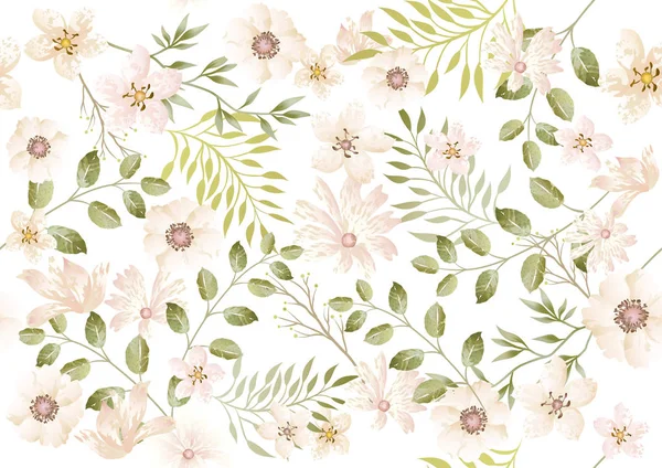 Aquarell nahtloses Blumenmuster, Vektorillustration. horizontal und vertikal wiederholbar. — Stockvektor