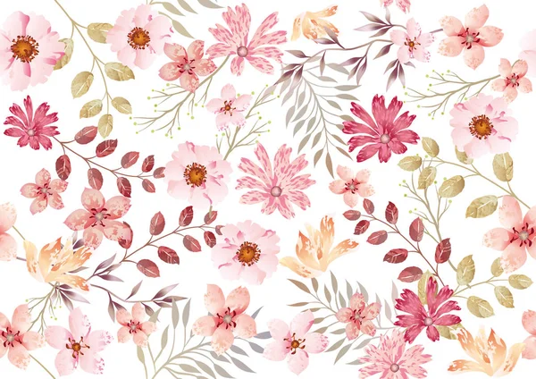 Aquarell nahtloses Blumenmuster, Vektorillustration. horizontal und vertikal wiederholbar. — Stockvektor