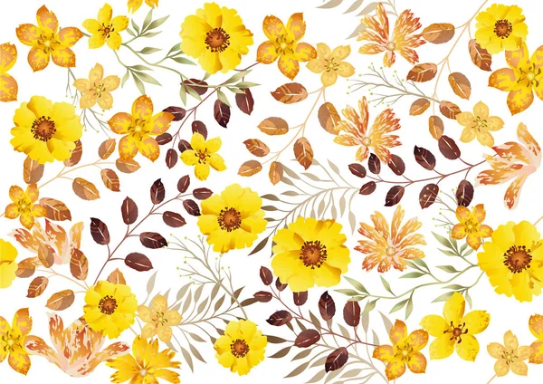 Aquarell nahtloses Blumenmuster, Vektorillustration. horizontal und vertikal wiederholbar. — Stockvektor