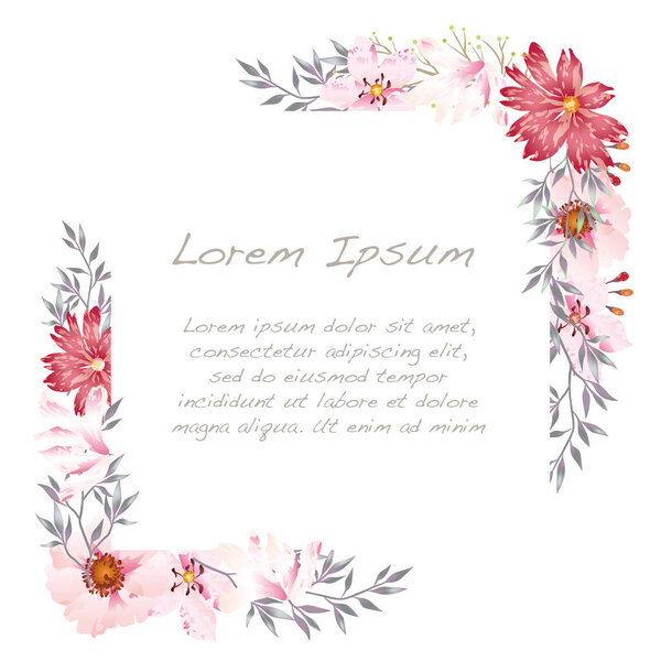 Vector watercolor floral frame isolated on a white background. 